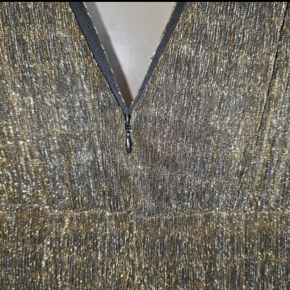 Hutch Metallic Bronze Black Maxi Dress V-Neck Sleeveless Tiered Skirt Size 4 - Picture 11 of 15